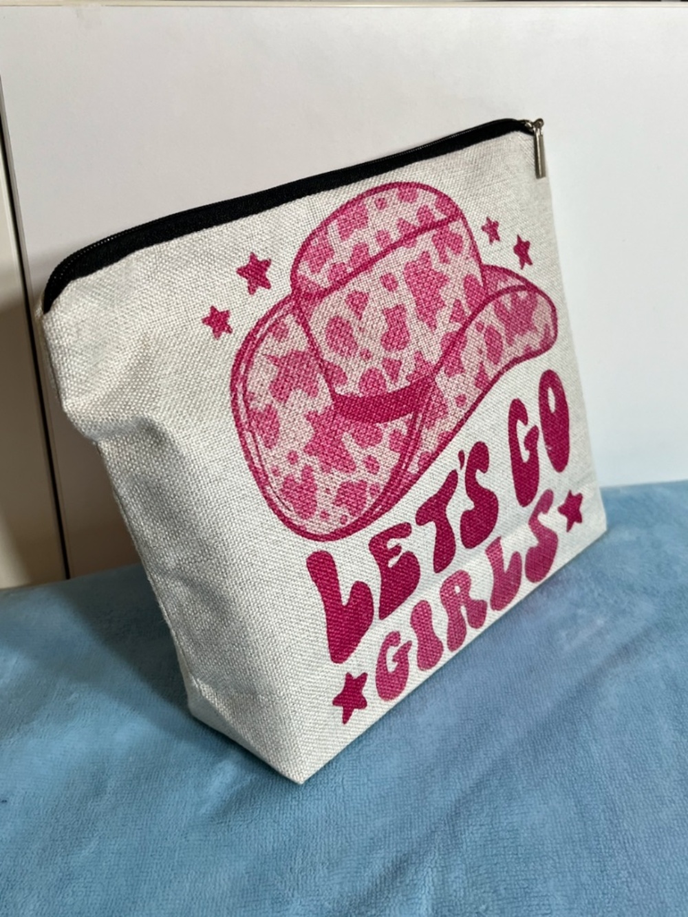 NEW Let’s Go Girls Canvas Zipper Pouch | Western Cowgirl Cosmetic Storage Bag